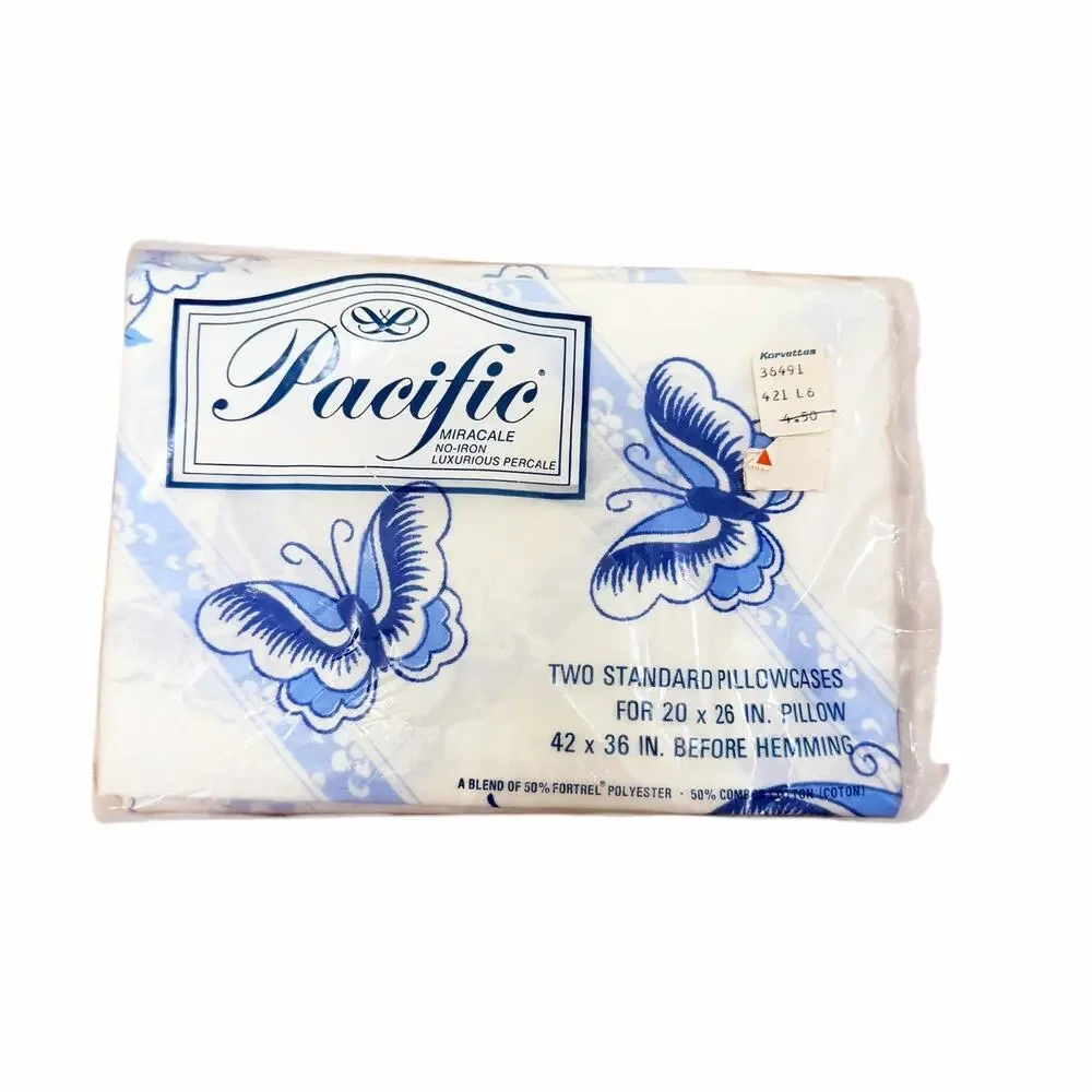 Vintage Pacific Miracale No Iron Blue Butterfly 2 Standard Pillowcases